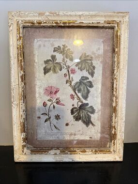 Framed Vintage Botanical Floral Art with Pink Blooms
